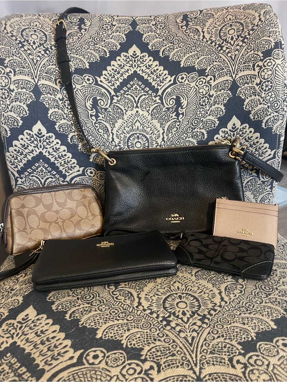 Coach Black Pebbled Leather Crossbody Bag with Wallet Set